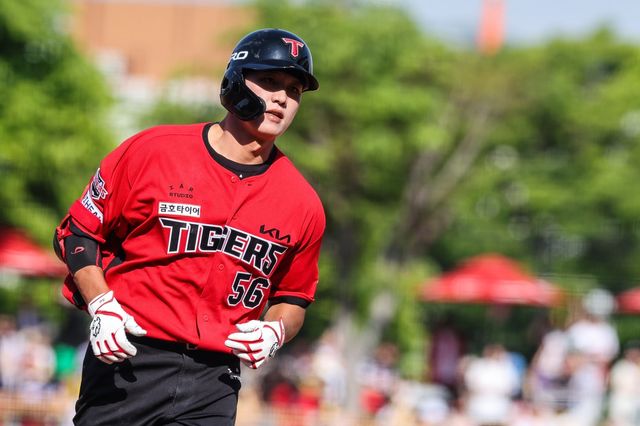 KIA 오선우(사진)은 해럴드 카스트로가 부상 이탈한 사이 주전으로 도약하려고 한다. 사진제공｜KIA 타이거즈
