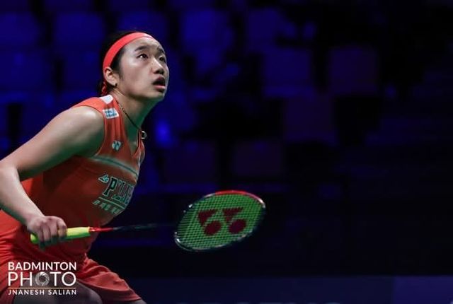 배드민턴 ‘여제’ 안세영이 26일 덴마크 호르센스에서 열린 불가리아와 우버컵 조별리그 2차전 단식 1경기에서 칼로야나 날반토바를 상대로 공격에 나서고 있다. 사진출처｜대한배드민턴협회 페이스북