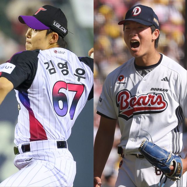 서울고를 함께 졸업한 LG 김영우(왼쪽)와 두산 최민석은 잠실 라이벌의 핵심 투수로 성장하고 있다. 사진제공｜LG 트윈스·두산 베어스