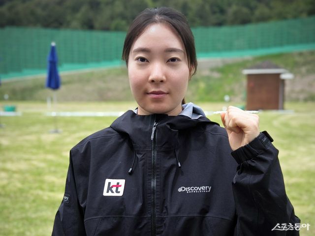 KT 장국희가 29일 창원국제사격장서 제1회 농협은행배 전국사격대회를 앞두고 결의를 다지고 있다. 사진제공｜kt sports