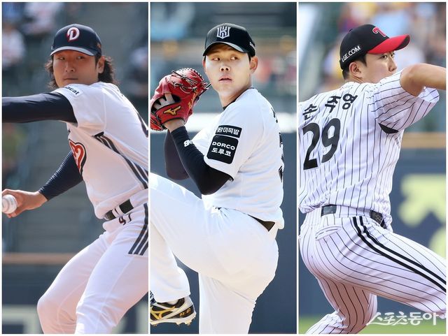 한국 야구대표팀의 WBC 8강 진출에 기여한 두산 곽빈, KT 소형준, LG 손주영(왼쪽부터)이 예년의 기량을 되찾을지 관심이 쏠린다. 사진제공｜두산 베어스·KT 위즈·LG 트윈스