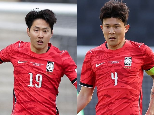 축구국가대표팀 이강인(왼쪽)과 김민재가 트란스퍼마르크트 기준 북중미월드컵 A조 선수들 중 시장가치 1, 2위에 올랐다. 사진제공｜대한축구협회