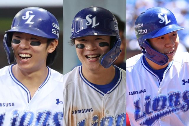 삼성 김성윤, 박승규, 김지찬(왼쪽부터)은 2026시즌 치열한 경쟁을 펼치고 있다. 사진제공｜삼성 라이온즈