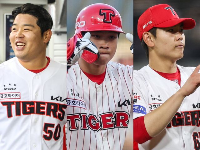 KIA 박상준, 박재현, 성영탁(왼쪽부터)은 육성의 힘으로 함평의 원석에서 광주의 보석으로 성장하고 있다. 사진제공｜KIA 타이거즈
