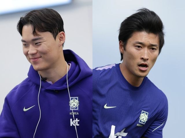 2026북중미월드컵을 앞둔 축구대표팀 오현규(왼쪽)와 조규성은 플레이 스타일이 다른 정통 스트라이커다. 각자 장점이 뚜렷해 홍명보 감독은 다양한 공격 전술을 구상할 수 있다. 사진제공｜대한축구협회