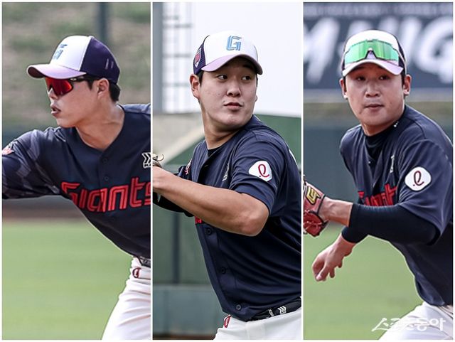 롯데 고승민, 나승엽, 김세민(왼쪽부터)이 4일 1군 선수단에 합류한다. 사진제공｜롯데 자이언츠