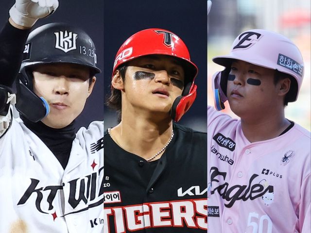 KT 최원준, KIA 김도영, 한화 강백호(왼쪽부터) 등 20대 국내 타자들이 2026시즌 타격 주요 타이틀을 따내려고 한다. 사진제공｜KT 위즈·KIA 타이거즈·한화 이글스
