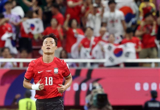 축구국가대표팀 공격수 오현규가 12일(한국시간) 과달라하라 스타디움서 열린 체코와 북중미월드컵 조별리그 A조 1차전을 뛰고 있다. 과달라하라｜뉴시스