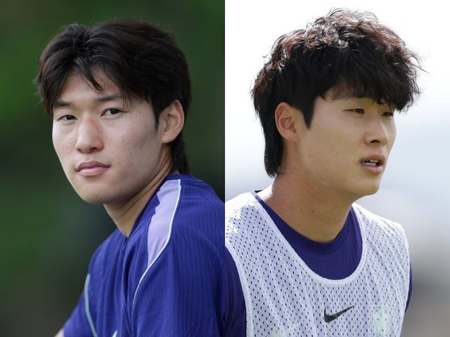 최근 발목을 다친 축구국가대표팀 미드필더 배준호(왼쪽·스토크시티)와 수비수 김태현(가시마 앤틀러스)이 순조롭게 회복하고 있다. 이르면 19일(한국시간) 멕시코전에 나설 수 있지만 대표팀은 무리한 기용은 하지 않을 계획이다. 사진제공｜대한축구협회