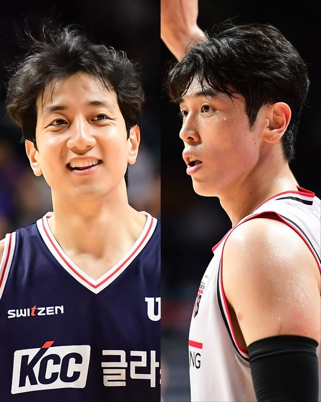 KCC 허훈(왼쪽)과 정관장 변준형이 2026~2027시즌 보수 총액 8억 원으로 연봉킹에 올랐다. 사진제공｜KBL