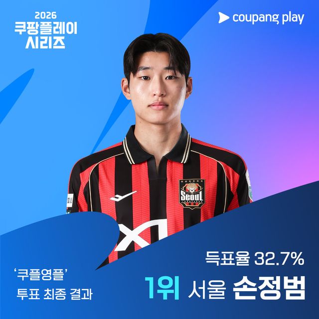 FC서울 중앙 미드필더 손정범이 13일 팀 K리그의 쿠플영플로 선정됐다. 그는 다음달 5일 서울월드컵경기장서 열릴 팀 K리그와 맨시티의 2026 쿠팡플레이 시리즈 1경기에 출전할 예정이다. 사진제공│쿠팡플레이