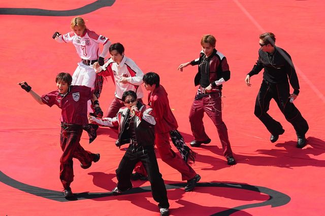 BTS performs at halftime of the World Cup final soccer match between Spain and Argentina in East Rutherford, N.J., near New York, Sunday, July 19, 2026. (AP Photo/Matt Rourke)