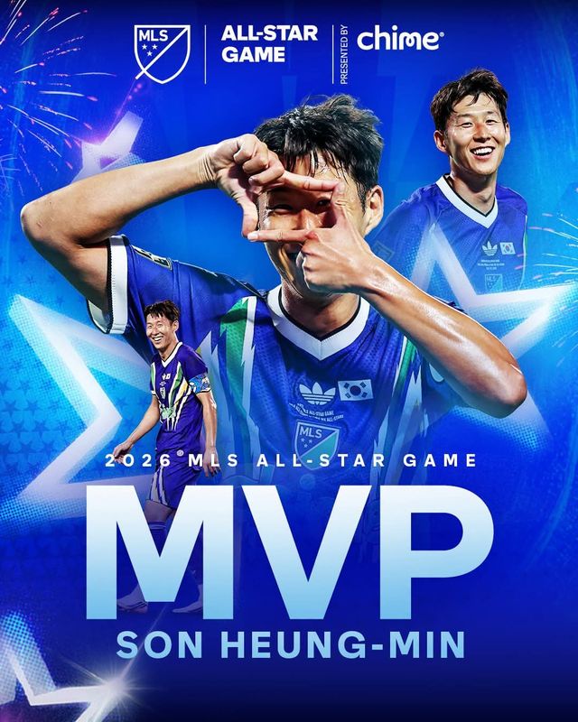 MLS 사무국은 30일(한국시간) 미국 노스캐롤라이나주 샬럿의 뱅크 오브 아메리카 스타디움에서 열린 MLS 올스타전에서 멀티골을 터트린 손흥민을 대회 MVP로 선정했다. 사진출처｜MLS SNS