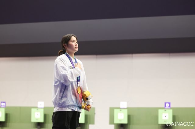 한국 사격대표팀 추가은이 23일 아이치현 종합사격장서 열린 2026아이치·나고야아시안게임 여자 10m 공기권총 개인전 결선서 금메달을 차지했다. 사진제공｜2026아이치·나고야아시안게임 조직위원회