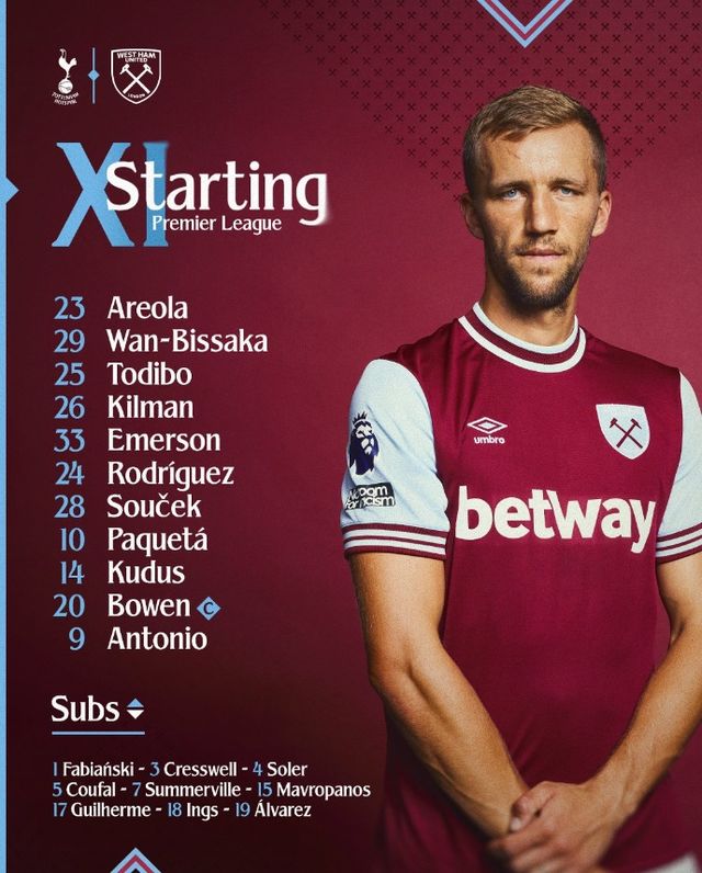 토트넘 홋스퍼는 19일(한국시간) 오후 8시30분 영국 런던의 토트넘 홋스퍼 스타디움에서 열리는 웨스트햄 유나이티드와의 2024-25시즌 잉글리시 프리미어리그 8라운드 홈경기를 앞두고 선발 명단을 공개했다. 이날 토트넘 주장 손흥민은 마침내 부상에서 회복돼 웨스트햄전 선발 명단에 포함되면서 복귀전을 가진다. 웨스트햄 SNS