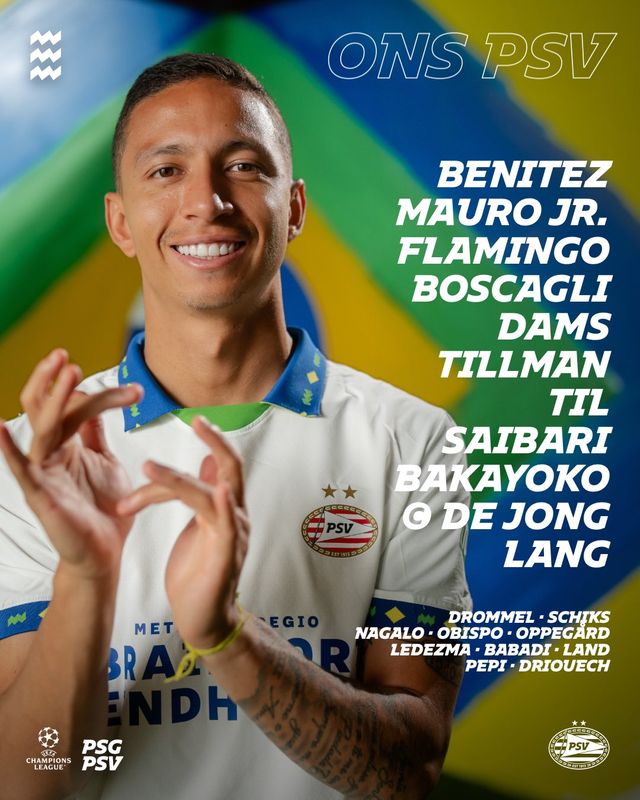 PSG가 23일(한국시간) 프랑스 파리에 있는 파르크 데 프랭스에서 열린 PSV 아인트호벤(네덜란드)과의 2024-2025시즌 유럽축구연맹(UEFA) 챔피언스리그 리그 페이즈 3차전에서 1-1로 비겼다.&nbsp;사진은 PSV 라인업