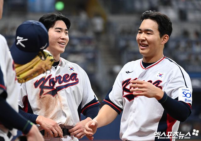 대표팀 내야수 김휘집(오른쪽)은 1일 고척스카이돔에서 열린 '2024 K-BASEBALL SERIES with TVING' 쿠바 대표팀과 평가전에서 2번타자 유격수로 선발 출전했다. 타선에서 유일하게 멀티히트를 기록해 눈길을 끌었다. 이주형(왼쪽)은 적시타로 공격에 활력을 불어넣었다. 고척, 김한준 박지영 기자