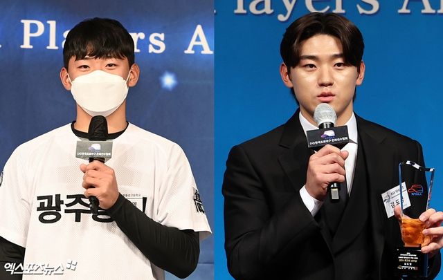 3년 전 한은회 BIC0.412 상을 받았던 광주동성고 김도영(사진 왼쪽)과 2024년 한은회 올해의 선수상을 받은 김도영(사진 오른쪽). 엑스포츠뉴스 DB/연합뉴스