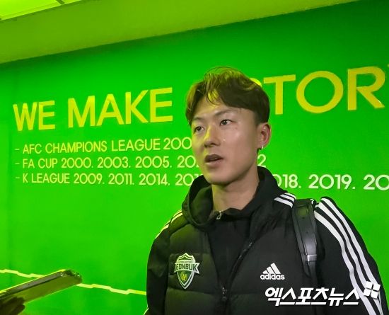 이승우가 8일 전주월드컵경기장에서 열린 전북현대와 서울이랜드의 '하나은행 K리그 2024' 승강 플레이오프 2차전에서 잔류를 확정 지은 뒤, 기쁨 대신 더 발전하겠다고 다짐했다.&nbsp;전주, 김정현 기자