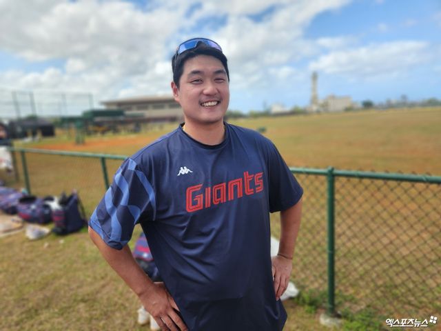 괌 데데도 스포츠 컴플렉스 야구장에서 진행 중인 롯데 자이언츠의 2024 1차 스프링캠프에서 강도 높은 훈련을 소화하고 있는 투수 나균안. 사진 롯데 자이언츠 제공