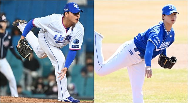 왼쪽부터 삼성 라이온즈 투수 이승현과 이호성. 엑스포츠뉴스 DB