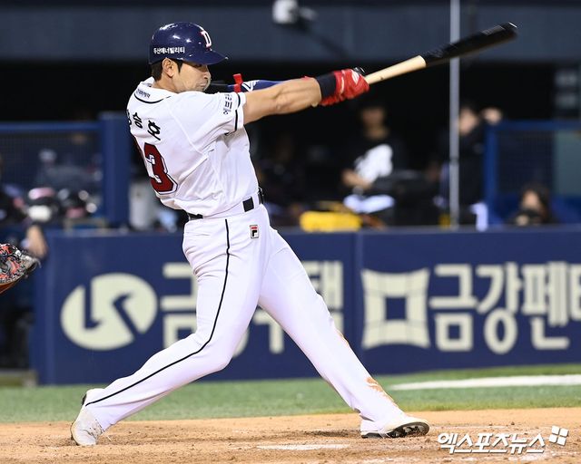 두산 베어스 내야수 강승호. 3월 30일 잠실 KIA 타이거즈전에서 멀티 홈런을 쏘아 올리고 팀의 2연패 탈출을 견인했다. 사진 엑스포츠뉴스 DB