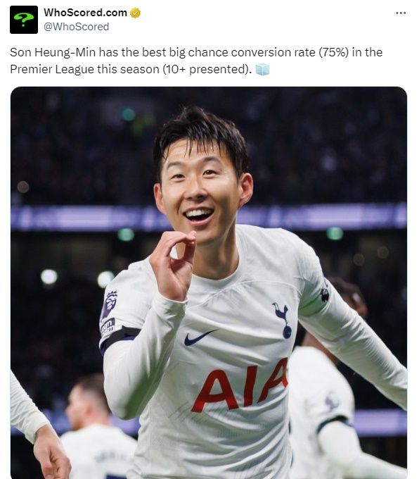 영국 매체 풋볼인사이더는 8일(한국시각) 토트넘과 손흥민의 다음 재계약 시점이 이번 여름이 될 것이라고 전했다.매체는&nbsp;"토트넘은 손흥민과 재계약 협상에 돌입했고, 여름에 완료될 것이라고 확신한다'라고 보도했다. 후스코어드