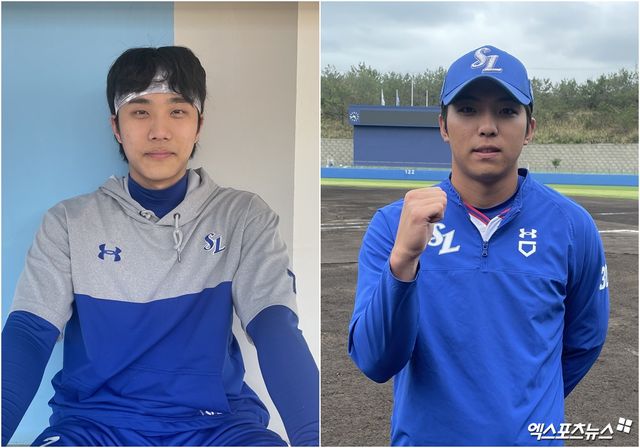 왼쪽부터 삼성 라이온즈 이재현과 김영웅. 삼성 내야의 미래로 꼽히는 둘은 원정 숙소에서 룸메이트로 생활 중이다. 엑스포츠뉴스 DB