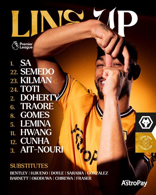 울버햄튼이 27일(한국시간) 잉글랜드 울버햄튼에 있는 몰리뉴 스타디움에서 열린 루턴타운과의 2023-2024시즌 프리미어리그 35라운드 홈 경기에서 황희찬과 토티 고메스의 연속 골로 2-1으로 승리했다. 울버햄튼은 승점 3점을 얻어 리그 10위(13승 7무 15패 승점 46)로 한 계단 올라섰다. 9위 첼시(13승 8무 11패 승점 47)와의 승점 차는 1점으로 줄어 들었다. 다만 첼시는 3경기를 덜 치렀다. 황희찬은 리그 11호골이자 올해 첫 골을 신고했다. 울버햄튼