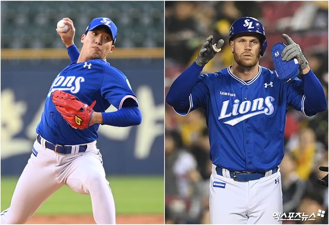 왼쪽부터 삼성 라이온즈 선발투수 원태인과 내야수 데이비드 맥키넌. 엑스포츠뉴스 DB