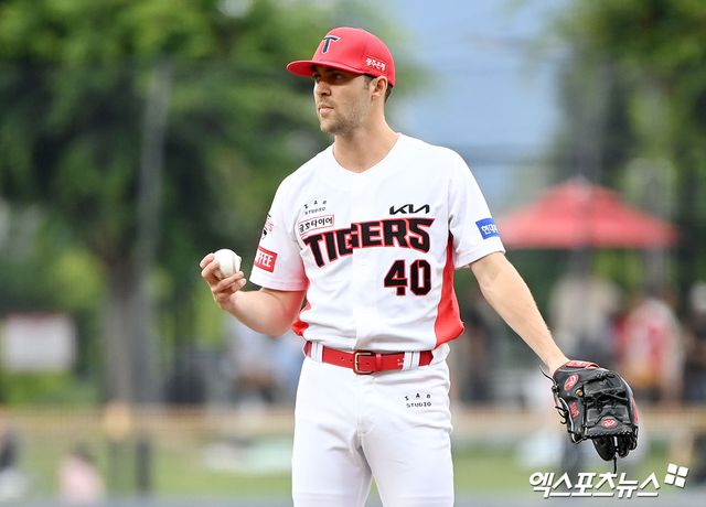 KIA 타이거즈 외국인 투수 제임스 네일. 6월 25일 부산 사직야구장에서 열린 2024 신한 SOL Bank KBO리그 롯데와의 팀 간 9차전에 선발등판, 5이닝 11피안타 1피홈런 2볼넷 4탈삼진 9실점(4자책)을 기록했다. 사진 엑스포츠뉴스 DB