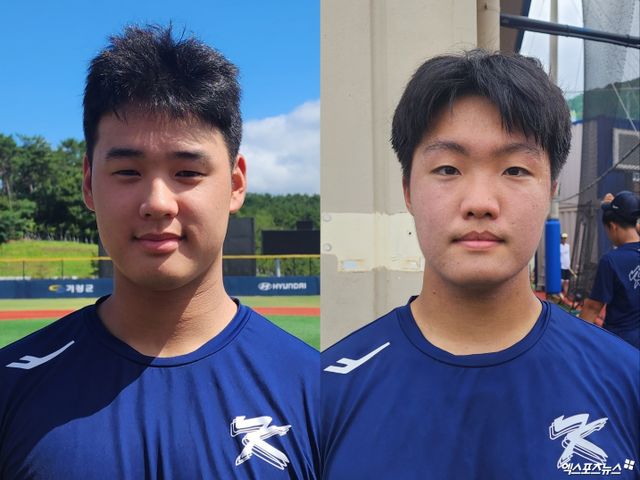 제13회 아시아청소년야구선수권대회에 나설 덕수고 투수 정현우, 전주고 투수 정우주(왼쪽부터). 기장, 박정현 기자