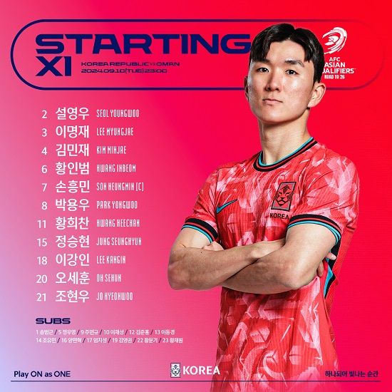 '돌격대장' 황희찬이 홍명보호 1호골을 터뜨렸다. 오만 원정에서 귀중한 선제골을 기록했다. 하지만 후반 추가시간 프리킥 상황에서 실점을 허용해 1-1로 전반전을 마쳤다. 대한축구협회