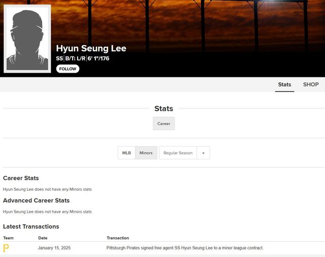 피츠버그 파이어리츠가 16일 16세 유격수 자원인 이현승과 마이너리그 계약을 맺었다고 공식 발표했다. MLB.com 홈페이지