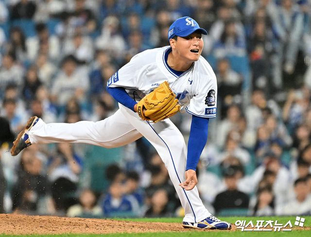 삼성 투수 이승현(57번)은 지난해 선발 투수로서 가능성을 선보여 71% 인상률을 기록했다. 엑스포츠뉴스 DB