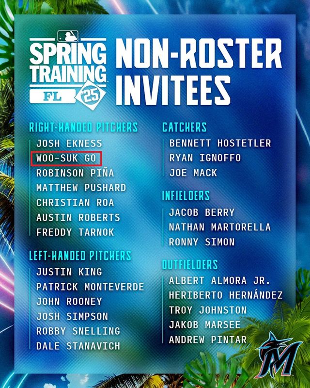 미국 메이저리그 마이애미 말린스 산하 더블A 구단인 펜서콜라 블루와후스 소속인 고우석은 올해 마이애미의 MLB 스프링캠프 초청선수(Non-Roster Invitees) 명단에 이름을 올렸다. 마이애미 말린스 공식 SNS