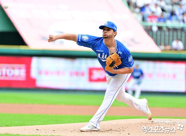삼성 라이온즈 외국인 투수 헤르손 가라비토가 11일 인천 SSG랜더스필드에서 열린 SSG 랜더스와의 2025 신한 SOL Bank KBO 준플레이오프(5전 3승제, 삼성 1승) 2차전에 선발등판, 6이닝 3실점 2자책으로 호투했다. 사진 김한준 기자