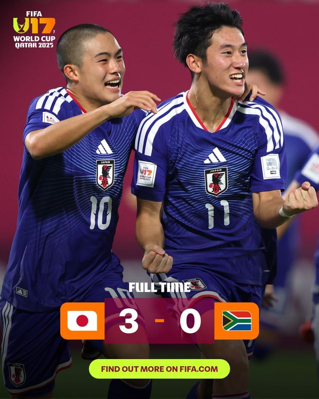한국이 탈락한 국제축구연맹(FIFA) 17세 이하(U-17) 월드컵서 북한과 일본의 맞대결이 성사됐다. 일본은 15일(한국시간) 카타르 도하의 어스파이어존에서 열린 대회 32강전서 남아프리카 공화국을 3-0으로 물리쳤다. 베네수엘라를 2-1로 꺾은 북한과 16강에서 맞대결하게 됐다. FIFA