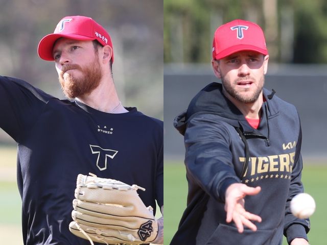 이범호 KIA 타이거즈 감독이 새 외국인 투수 아담 올러(왼쪽)와 외국인 타자 패트릭 위즈덤(오른쪽)의 첫인상에 대해 긍정적인 반응을 나타냈다. KIA 타이거즈