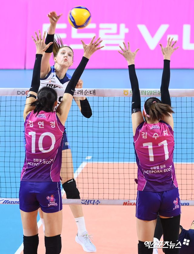 25일 오후 인천 부평구 삼산월드체육관에서 열린 ‘도드람 2024-2025 V-리그’ 흥국생명과 IBK기업은행의 경기, 기업은행 빅토리아가 공격을 시도하고 있다. 인천, 고아라 기자