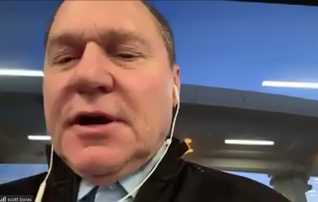 미국 메이저리그 탬파베이 레이스로 FA 이적한 김하성의 에이전트 스콧 보라스가 4일 줌 화상 인터뷰에 참여하고 있다. 줌 화상 인터뷰 캡처