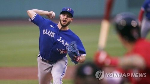 2020년부터 2022년까지 미국 메이저리그 토론토 블루제이스에서 류현진(한화 이글스)과 함께 뛰었던 우완 토마스 해치. 메디컬 테스트를 통과하지 못해 두산 베어스와 계약이 해지된 이후 캔자스시티 로열스와 마이너리그 계약을 맺었다. 사진 연합뉴스