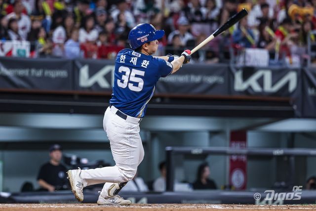 NC 다이노스 외야수 한재환이 10일 창원NC파크에서 열린 2025 신한 SOL Bank KBO 시범경기 3차전에서 KIA 타이거즈를 상대로 결승타를 기록했다. 사진 NC 다이노스