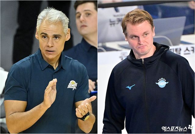 왼쪽부터 남자프로배구 KB손해보험 레오나르도 아폰소 감독, 대한항공 토미 틸리카이넨 감독. 엑스포츠뉴스 DB
