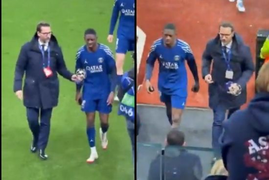 PSG가 16일(한국시간) 영국 버밍엄에 있는 빌라파크에서 열린 애스턴 빌라와의 2024-2025시즌 유럽축구연맹(UEFA) 챔피언스리그 8강 2차전에서 2-3으로 패했다.&nbsp;하지만 뎀벨레는 스스로 만족하지 않는 듯 상을 받지 않으려 했다. 카메라가 따라서 그를 잡는 상황에 관계자가 POTM 트로피를 주려고 했지만, 뎀벨레는 짜증 난 듯 표정이 구겨지면서 상을 받기를 거부했다. SNS