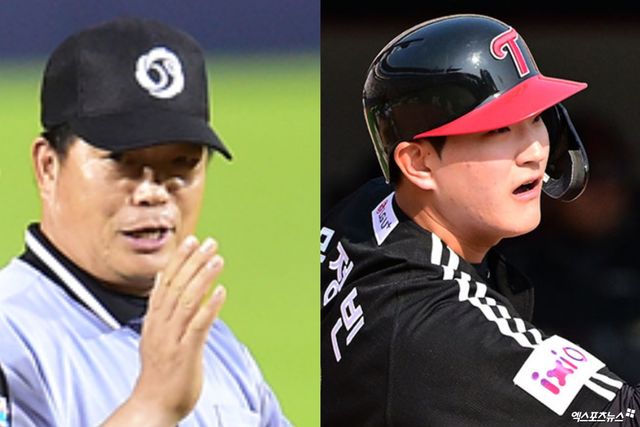 LG 내야수 문정빈(오른쪽)과 부친 문승훈 심판위원. 엑스포츠뉴스 DB