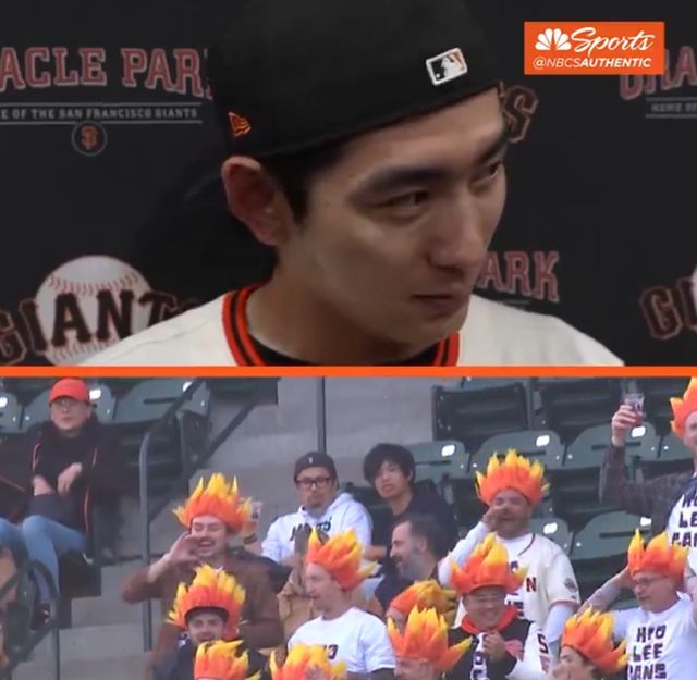 샌프란시스코 자이언츠 이정후와 이정후를 응원하는 팬클럽 후리건스의 모습. NBC 스포츠 중계화면 캡처​​​​​