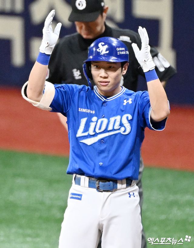 삼성 라이온즈 김지찬이 경기에서 세리머니하고 있다. 엑스포츠뉴스 DB