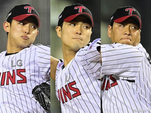 핵심 불펜 요원들이 빠진 LG는 김영우-백승현-배재준(왼쪽부터)의 활약에 기대를 걸어본다. 엑스포츠뉴스 DB