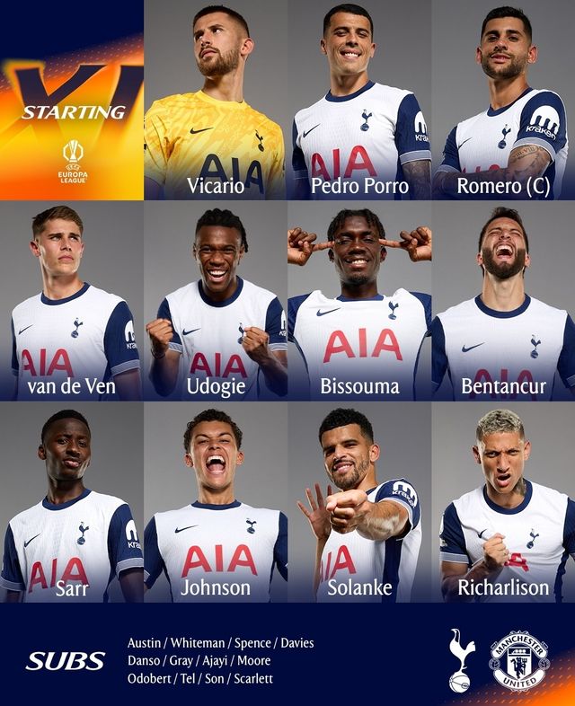 토트넘은 22일(한국시간) 오전 4시부터 스페인 빌바오의 에스타디오 산 마메스에서 맨체스터 유나이티드(잉글랜드)와 2024-2025시즌 유럽축구연맹(UEFA) 유로파리그 결승전을 치르고 있다. 부상에서 최근 복귀한 손흥민은 이날 경기에서 벤치 대기하는 중이다. 토트넘은 전반 42분 상대 수비수 루크 쇼의 자책골로 1-0 앞선 채 전반을 마쳤다. 이대로 끝나면 손흥민은 2015년 토트넘 입단 후 공식대회 첫 우승을 거머쥔다. 토트넘 홋스퍼